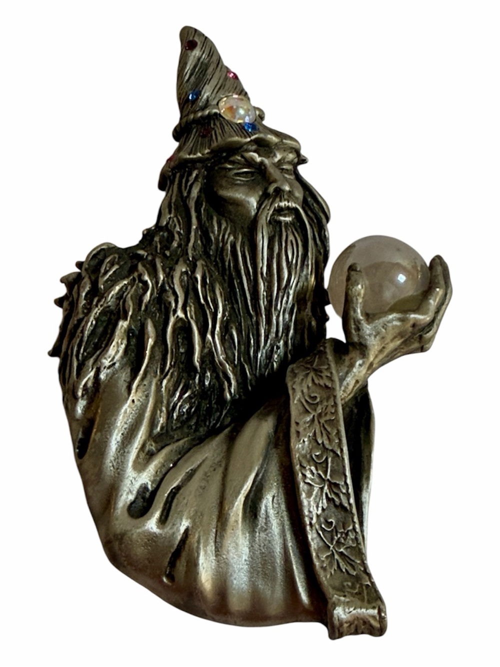 VINTAGE 80s JJ JONETTE Merlin WIZARD PIN with Crystal Ball